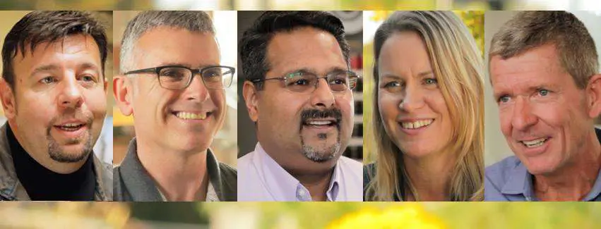 Head shots of 4 men and 1 woman