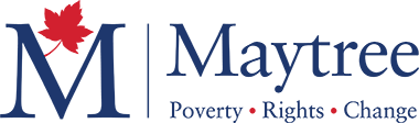 logo for Maytree with letter M and tagline Poverty Rights Change