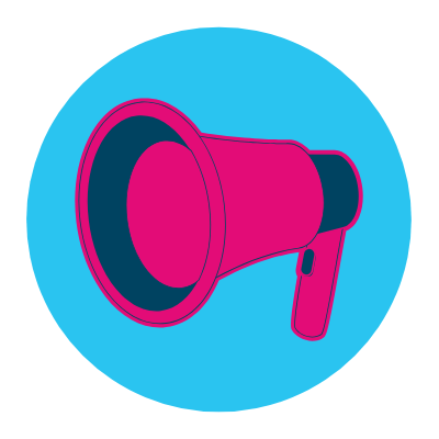 image of a pink megaphone on a blue circle