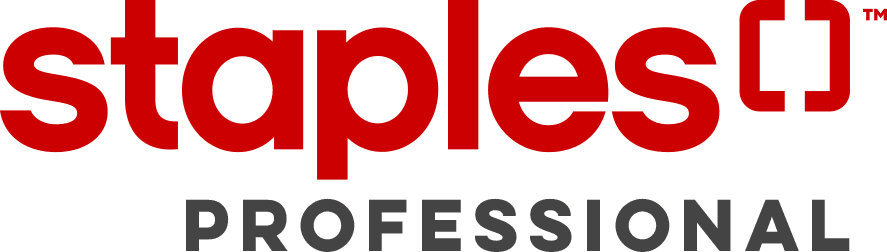 The logo of Staples Professional. The word staples is in red all lower case and under it is the word professional in black all upper case. Next to the word staples to its right is a red empty square bracket with the letters "tm" in red to its top right, like an ordinal. 
