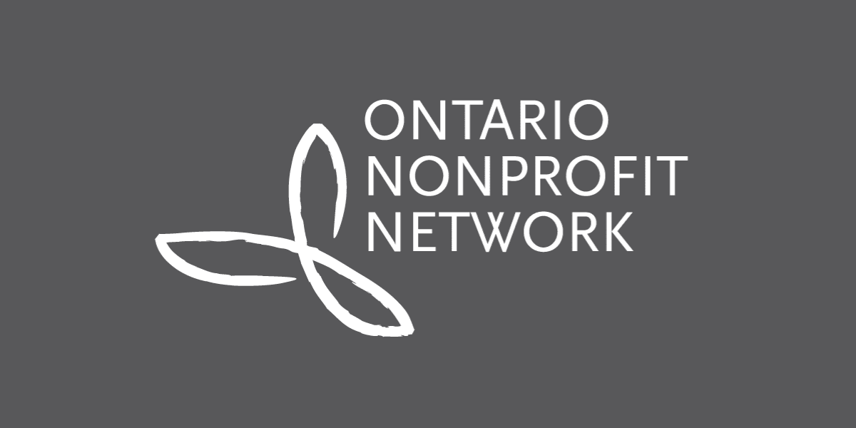 Dark grey background with white Ontario Nonprofit Network logo in the center