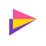 Arrow shaped icon, with colourful triangles overlapping.